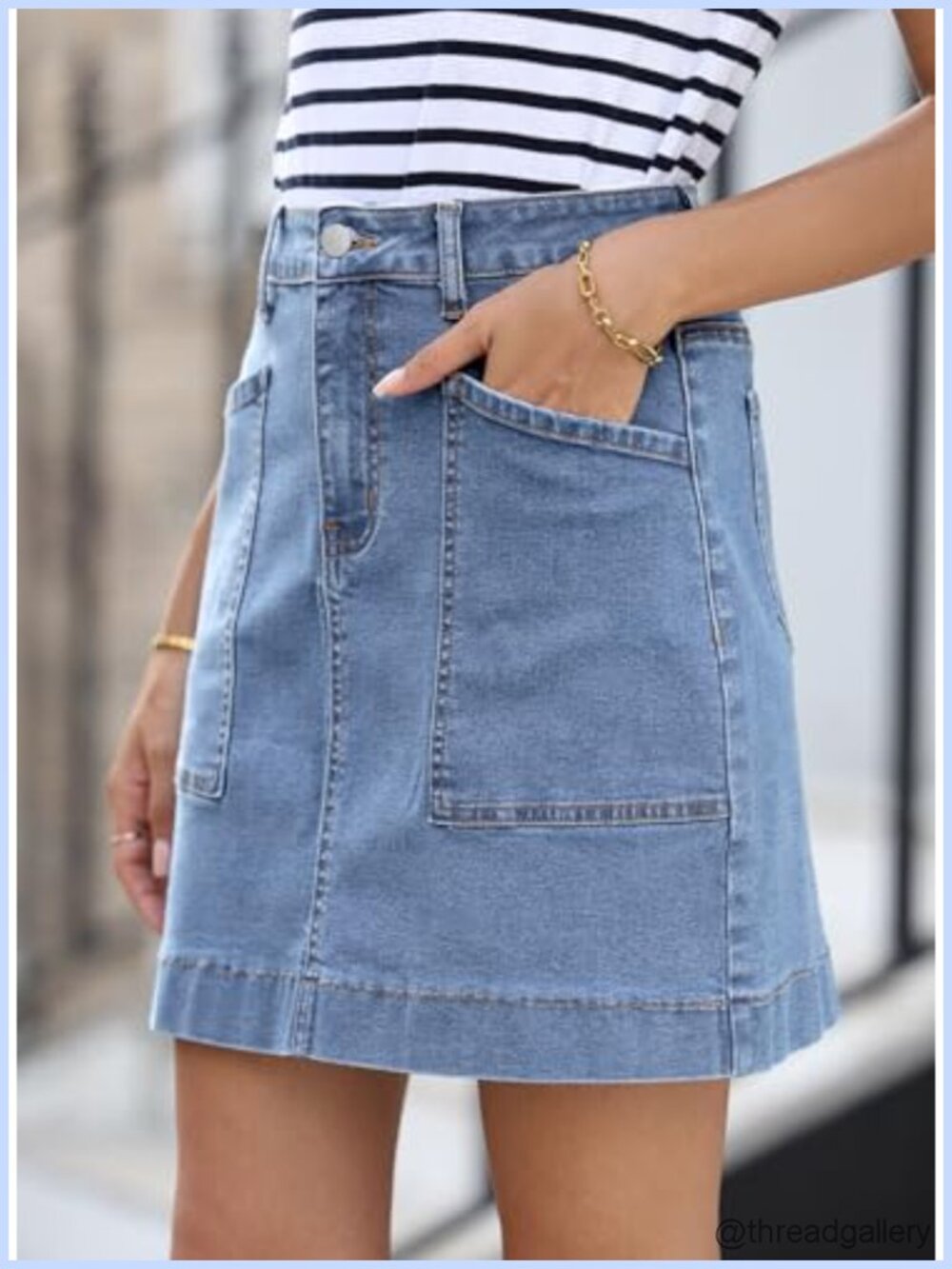 High Waisted Stretch Denim Skirt with Pockets Casual Summer - Picture 2 of 5